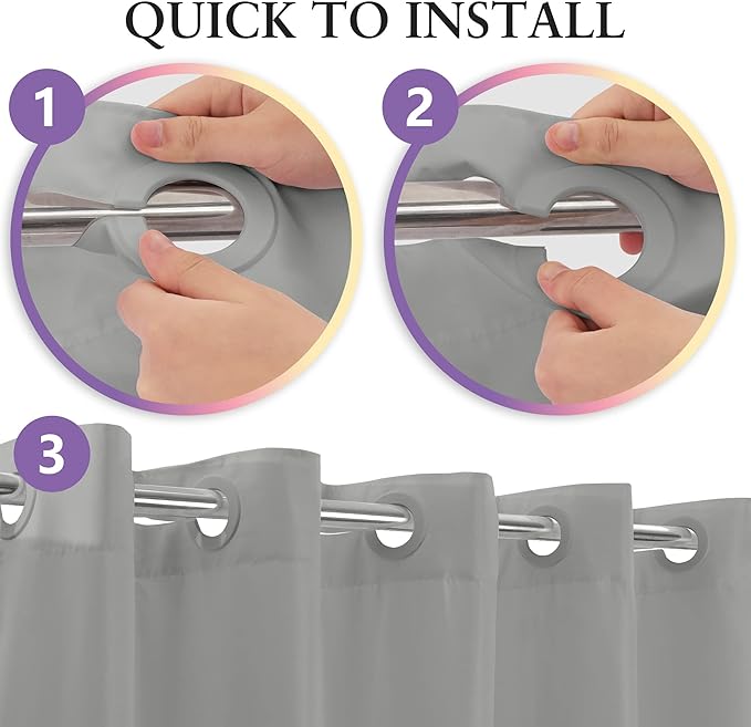 No Hook Grey Shower Curtain or Liner 78" Length - Soft Microfiber 78" Long Fabric Shower Curtain Liner Set, Machine Washable & Water Repellent, Gray, 71x80
