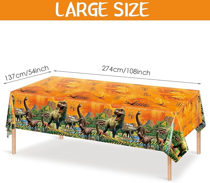 Tiamon 6 Pcs Dinosaur Tablecloth Dinosaur Party Table Covers Plastic Tablecloth for Kids Adults Birthday Party Picnic Supplies 54 x 108 Inch (Yellow)