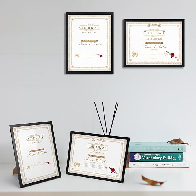 WIFTREY 12 Pack 8.5x11 Certificate Picture Frames, Multi 8.5 by 11 Photo Frame for Award Document Diploma Frame, Wall Hanging or Tabletop Display, Black