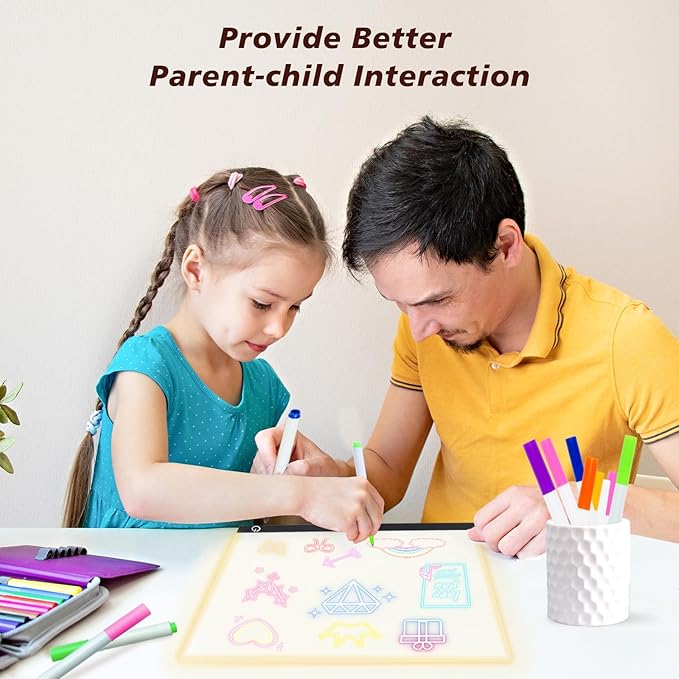 LED Note Board with Colors, 11.8"X7.9" 4 Modes &6 Colors Acrylic Dry Erase Board with Light, Include Adapter, Hanging Chain, Led Drawing Board for Kids with Stand, 7 Markers