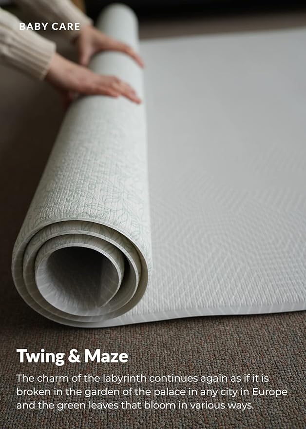 Baby Care Play Mat (Large, Hygge - Twig & Maze) 82'' x 55'' Original One-Piece Reversible Rollable Waterproof Play Mat for Infants, Babies, Toddler, and Kids