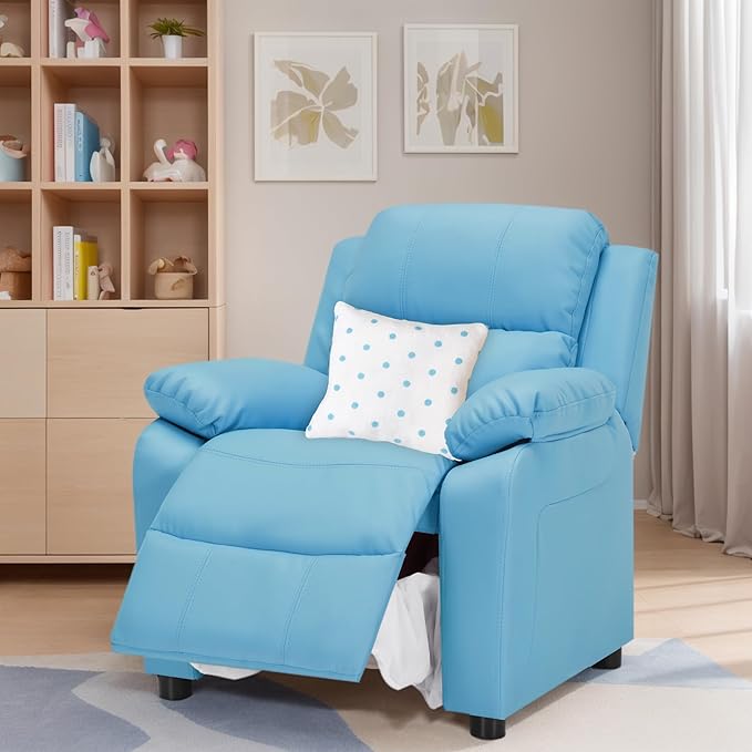 JC Home Macaron Kids Reclining Chair Leather Recliner Sofa Push Back Toddler Youth Children Child Ages 2-8