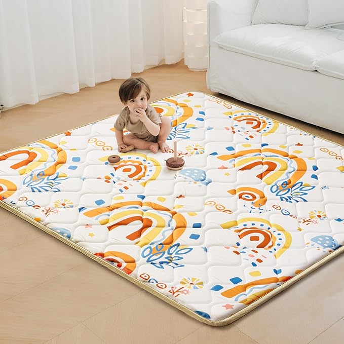 Baby Play Mats for Floor, Thicken 50x50 Playpen Mat, Cushioning Padding Foam Playmats for Baby, Non-Slip One-Piece Crawling Tummy Time Mat Washable Baby Playmate