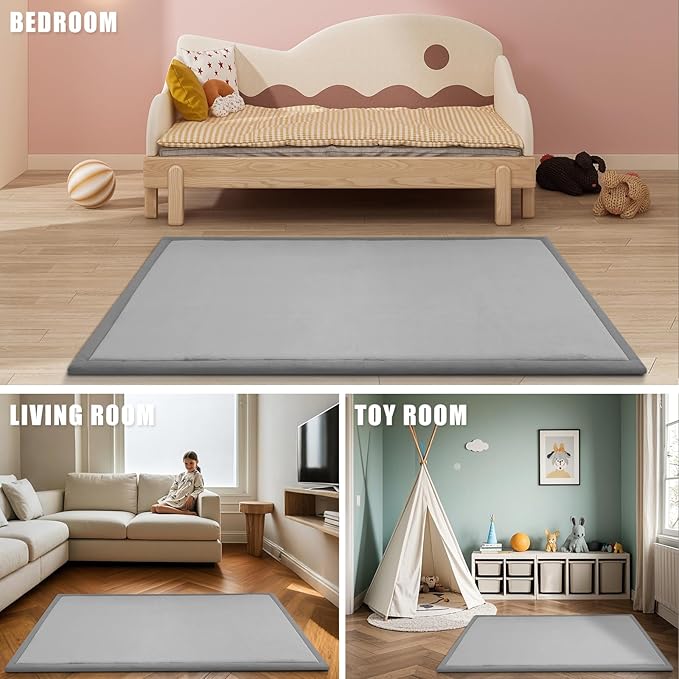 Thick Play Mat for Baby, 50 X 50x 1.3" Memory Foam Playpen Mat,Ultra Soft Tummy Time Mat with Non-Slip Backing, Baby Crawling Mat Child Nursery Rug for Infant, Toddlers, Kids (Dark Gray)