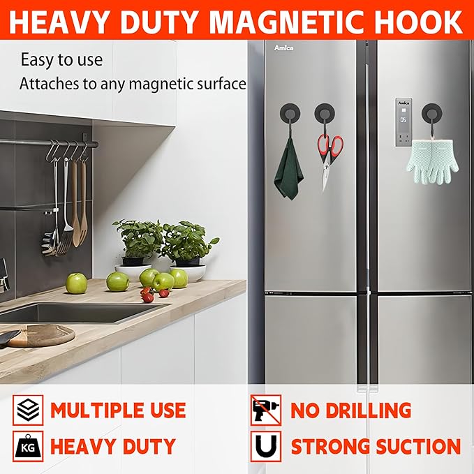 4 Pack Magnetic Grill Hooks, Magnet Hooks for Grills for Utensils, Strong Magnetic Hook for Barbecue Tool, Outdoor Hanging, Refrigerator, Grill, Kitchen