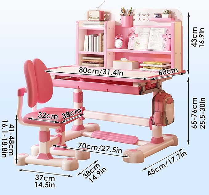 Gifts for Kids, Kids Desk and Chair Set, Desk for Kid 3-12, Multi-Functional Storage and Spacious Desktop for Learning, Painting, Eating, DIY Crafts Pink Clearance