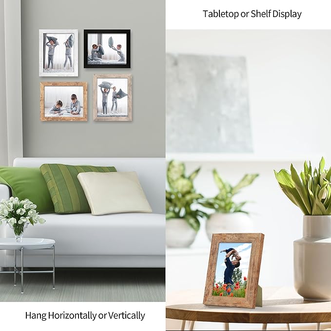 5x7 Picture Frame Set of 4, High Definition Real Glass 5 x 7 Photo Frames for Tabletop Display and Wall Mounting (Distressed White+Smoke Gray+Rustic Brown+Black)
