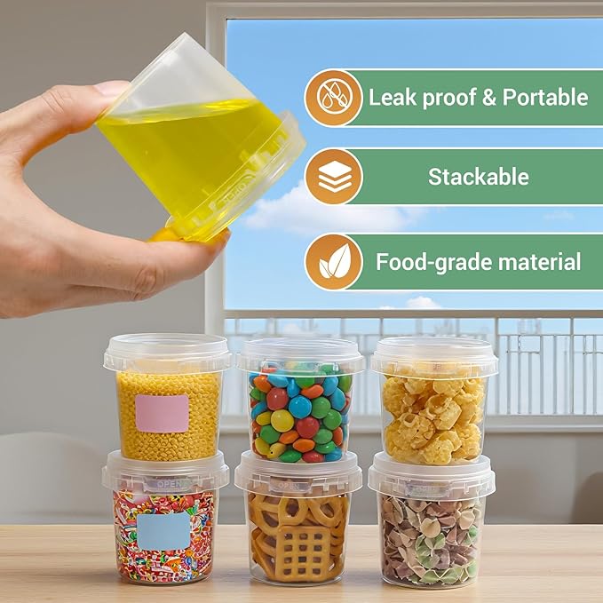 ASEVAT 5 oz 6 Pack Airtight Small Plastic Bucket with Lid, Mini Snack Buckets, Reusable Ice Cream Tub, Food Storage Container, Food Grade Freezer and Microwave Safe for Sauce, Soup