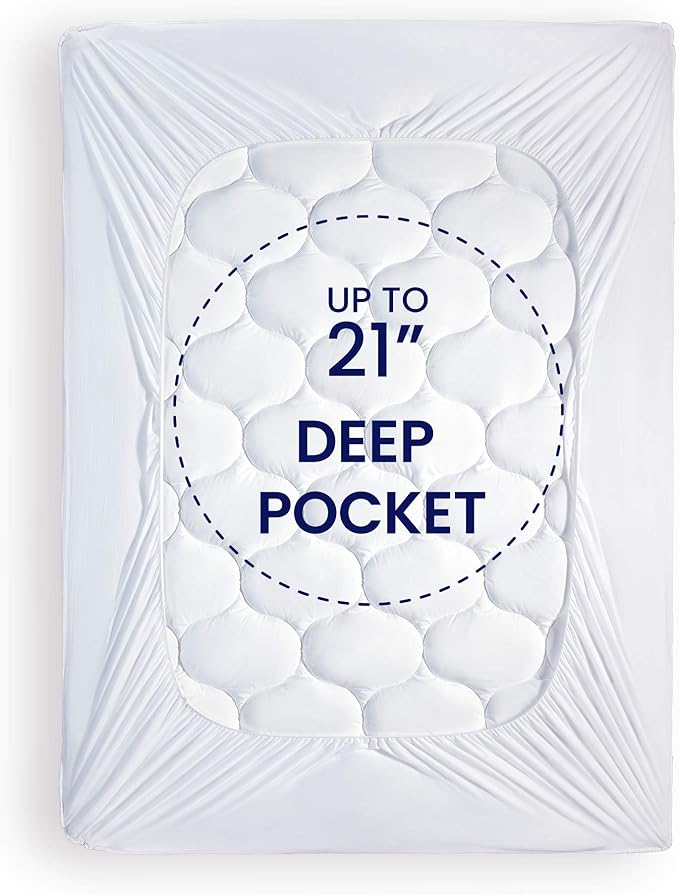 SLEEP ZONE Quilted Fitted King Size Mattress Pad Cover - Soft Fluffy Pillow Top Bed Mattress Topper Deep Pocket 8-21 inch, King