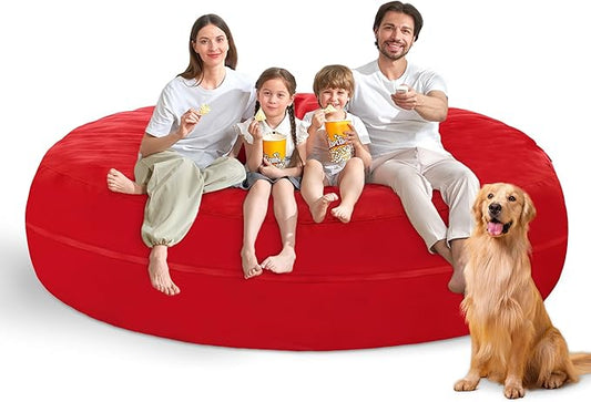 7FT Bean Bag Chair with Ultra Soft Velvet Cover Bean Bag Sofa with Memory Foam Bean Bag Chairs with Large Size Lazy Sofa for Dorm Office Living Room Bedroom Red 7'