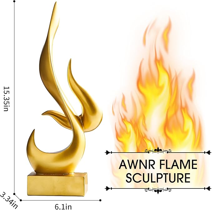 AWNR Abstract Sculpture Gold Decor: Flame Statue Resin Art Figurines Modern Home Decor for Living Room TV Stand Office Shelf Accents Minimalist Centerpiece Table Decorations