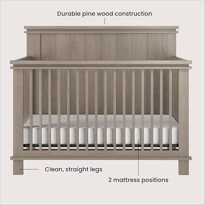 Child Craft Denman 4-in-1 Convertible Crib, Baby Crib Converts to Day Bed, Toddler Bed and Full Size Bed, 3 Adjustable Mattress Positions, Non-Toxic, Baby Safe Finish (Crescent Gray)