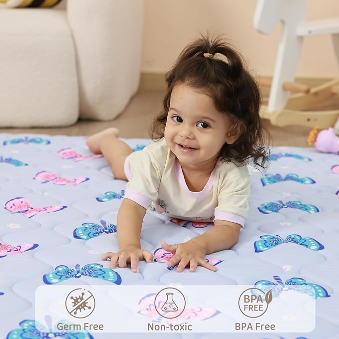 Viviland Baby Play Mat 50" x 50", Extra Thick Big Baby Mat for Baby/Toddler, Non-Slip & Machine Washable (Purple Butterflies)