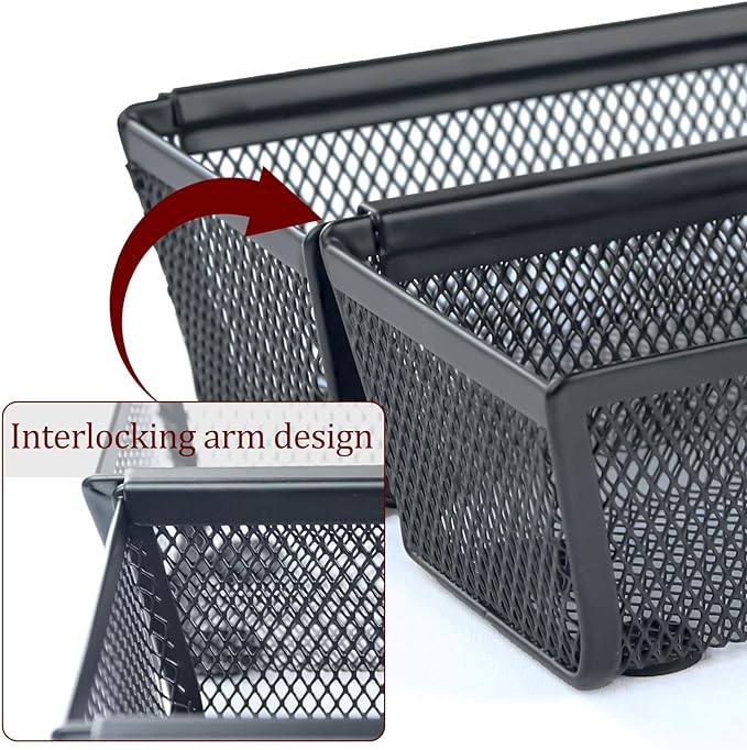 4PCS Drawer Organizer for Kitchen, Utensil Mesh Organizer With Interlocking Arm for Cosmetic, Flatware, Pen (12 * 3 * 2 Inches, Black)