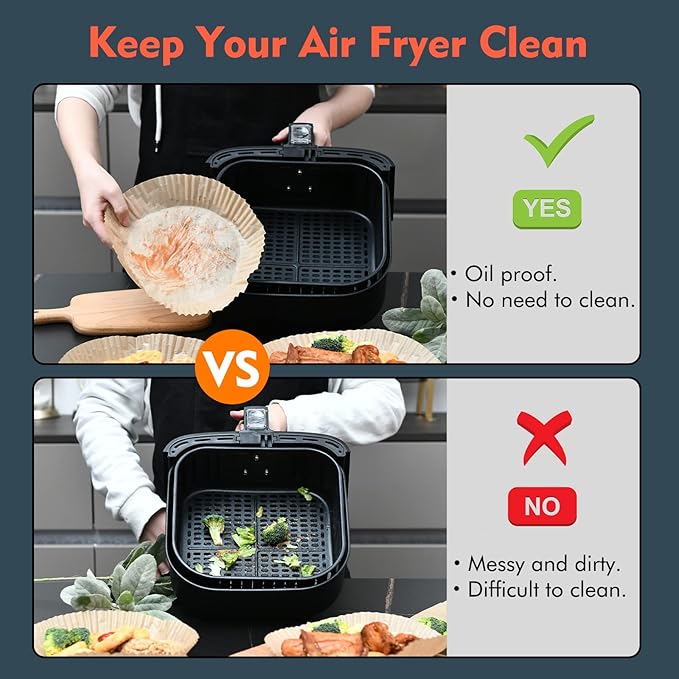[3-Size] Air Fryer Disposable Paper Liner Compatible with COSORI AirFryer Toaster Oven, Non-stick Air Fryers Parchment Paper Baking Accessories (100Pcs - 9.1 Inch Square, Natural)