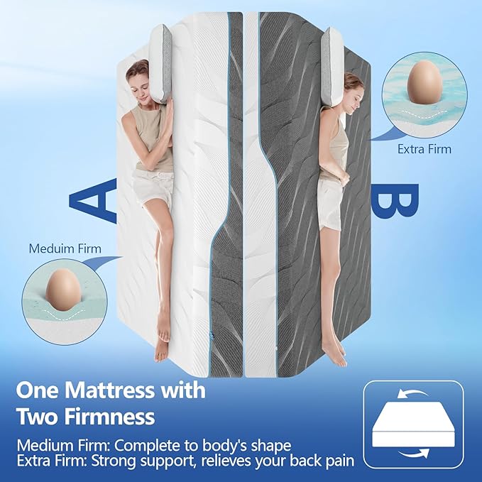 WEUP Extra Firm King Memory Foam Mattress, 10 Inch Medium - Extra Firm Dual Side Flippable Mattress for Back Pain, Made in USA, CertiPUR-US Certified, 80" x76"