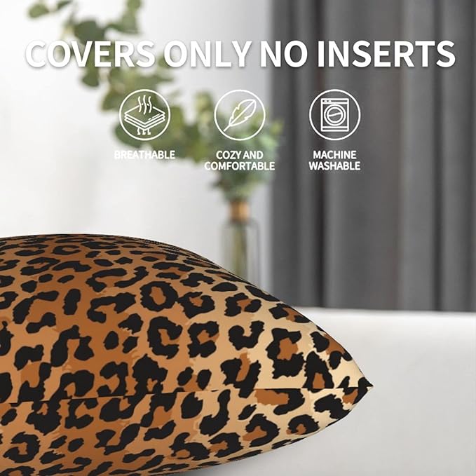 BETGINY Leopard Throw Pillow Cover 18X18 Inch Pack of 2,Cheetah Print Pillow Covers Square Cushion Faux Animal Skin Pillowscase for Bedroom Home Sofa Decoration