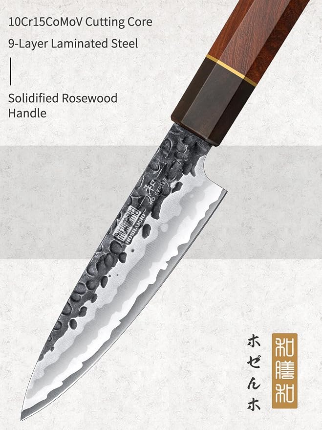 Paring Knife 3.75 Inch Peeling knife, Razor Sharp Japanese High Carbon Steel Small Kitchen Knife, Hand Forged Fruit Knives for Peeling & Coring with Ergonomic Handle