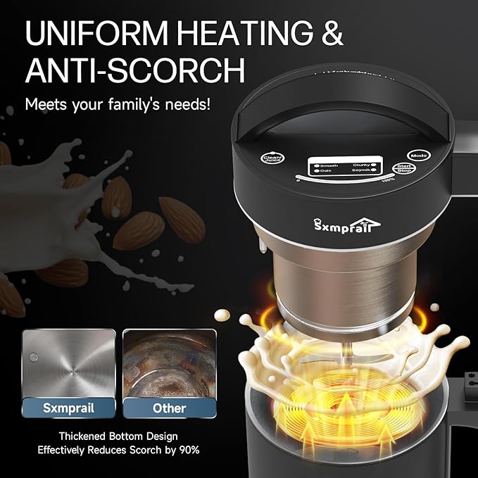 50oz Almond Milk Maker Machine (Built-in Filter) Make Plant Based Milk, Soup & Juice, 6-7 Cups Per Batch, 304 Stainless Steel, 5.3 lb, Automatic Cleaning, 8-IN-1 Nut Milk Maker for Soy & Oat (Black)
