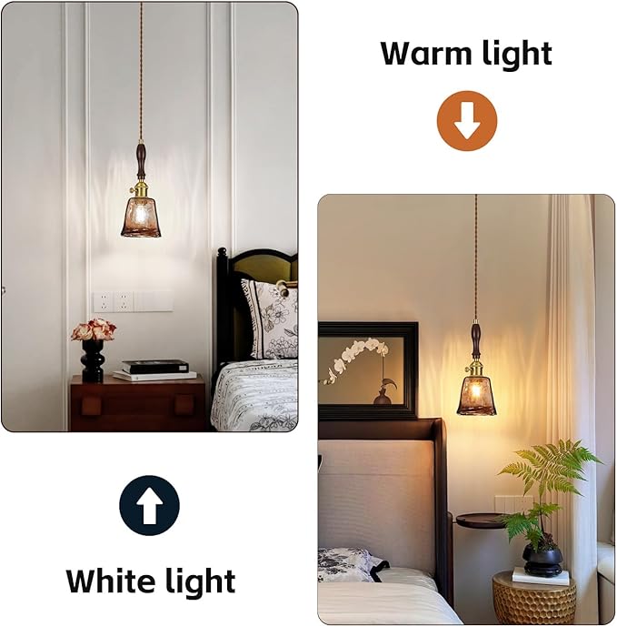 Brown Glass Vintage Pendant Light 4.33" Handmade Glass Pendant Lights Kitchen Island Gold Hanging Light Fixture for Bedroom Dining Room Hotel (3 Pack)