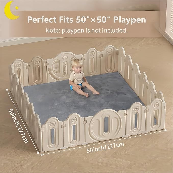 50X 50 Thick Padded Baby Floor Play Mat 1.2" Cushioned Velvet Surface Non Slip Bottom High Density Foam Safe and Soft Floor Mat for Infants Toddlers and Playpen Use,Gray
