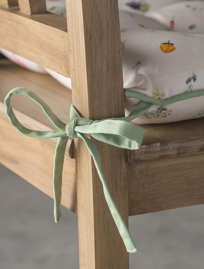 Maison d' Hermine Chair Pads for Dining Chairs Cotton Outer Fabric and Poly Filling 16"x16" Patio Seat Cushions for Furniture with Ties Home Chair Farmhouse (Botanical Fresh - All Over, Pack of 2)