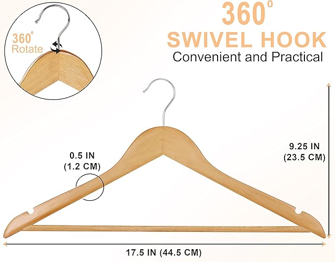 Utopia Home Premium Wooden Hangers 50 Pack - Durable & Slim Coat Hanger - Suit Hanger with 360-Degree Rotatable Hook - Wood Hangers with Shoulder Grooves (Natural Color)