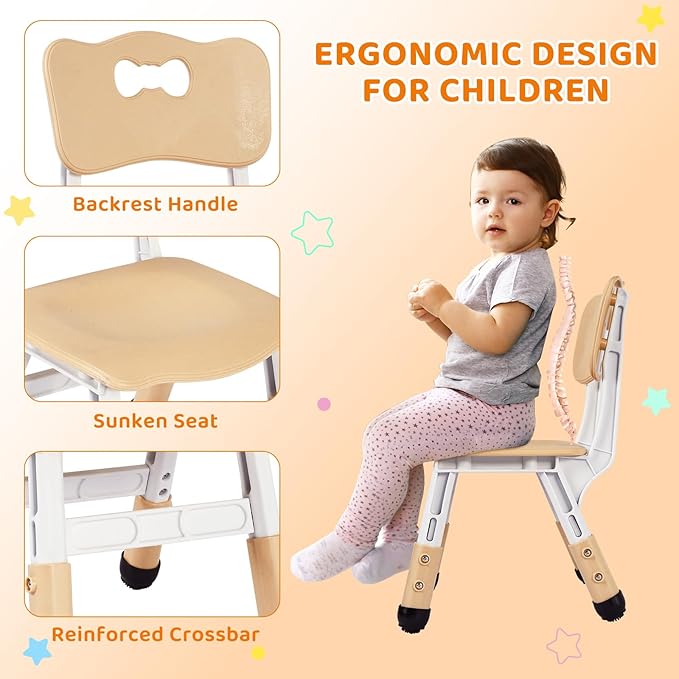 Arlopu Kids Table and 6 Chairs Set, Height Adjustable Graffiti Desk, Preschool Activity Art Craft Table, for Daycare Classroom Home Boys and Girls Age 3-12 (Beige)