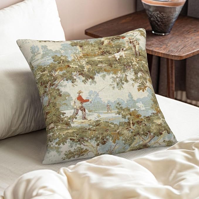 Farmhouse Rustic Vintage Throw Pillow Covers 18x18 Inch Set of 2 Country Home Decor Retro Pillow Case Fishing and Hunting Pattern Cushion Cover of Indoor Outdoor Sofa Bed Living Room