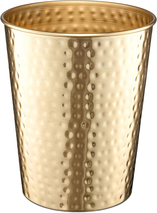 Monarch Abode Brushed Gold Hand Hammered Metal Wastebasket for Home Office Bedroom, Decorative Waste Basket, Modern Garbage Can, Durable & Decorative Trash Bin, Brushed Gold Bathroom Trash Can