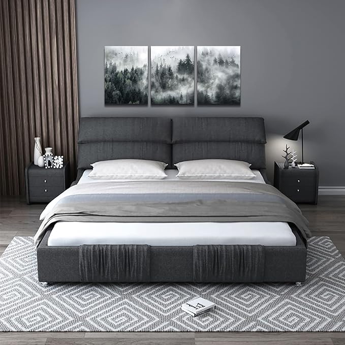 Canvas Wall Art For Living Room Modern Wall Decorations For Bedroom Foggy Forest Trees Landscape Wall Painting Office Wall Decor Canvas Prints Home Decor Ready To Hang Wall Pictures 16"X24"X3 Panels