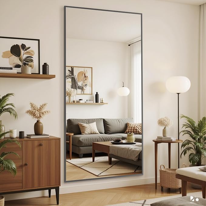 Antok Mirror Full Length, 76"x34" Big Floor Mirror, Oversized Full Body Mirrors with Stand for Bedroom, Living Room Cloakroom, Black, Rect Corner Style