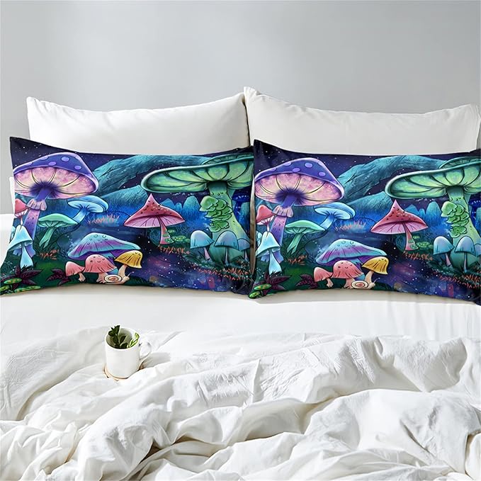Colorful Mushroom Queen Comforter Set with Pillowcases