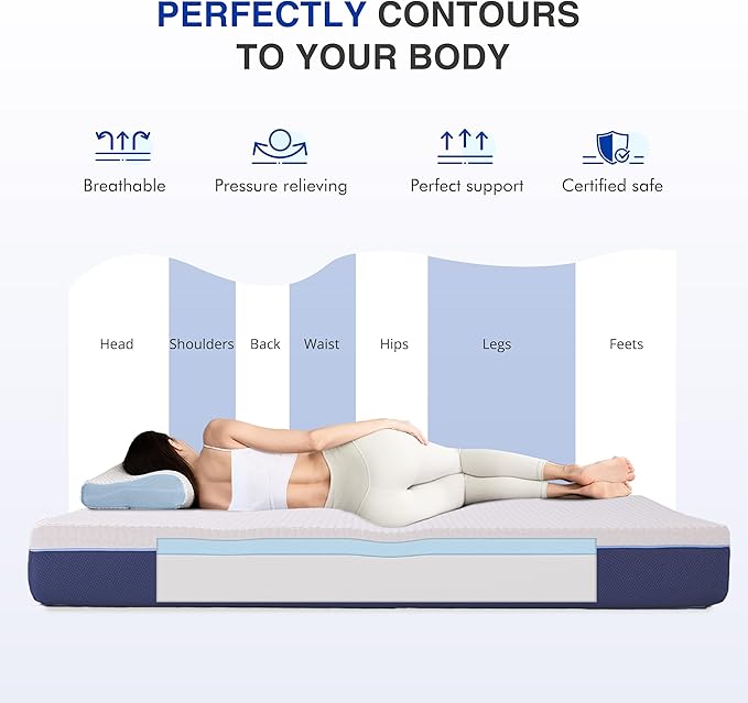 8 Inch Queen Gel Cooling Memory Foam Mattress, Pressure Relief, Medium Firm Support，Mattress in a Box, CertiPUR-US Certified