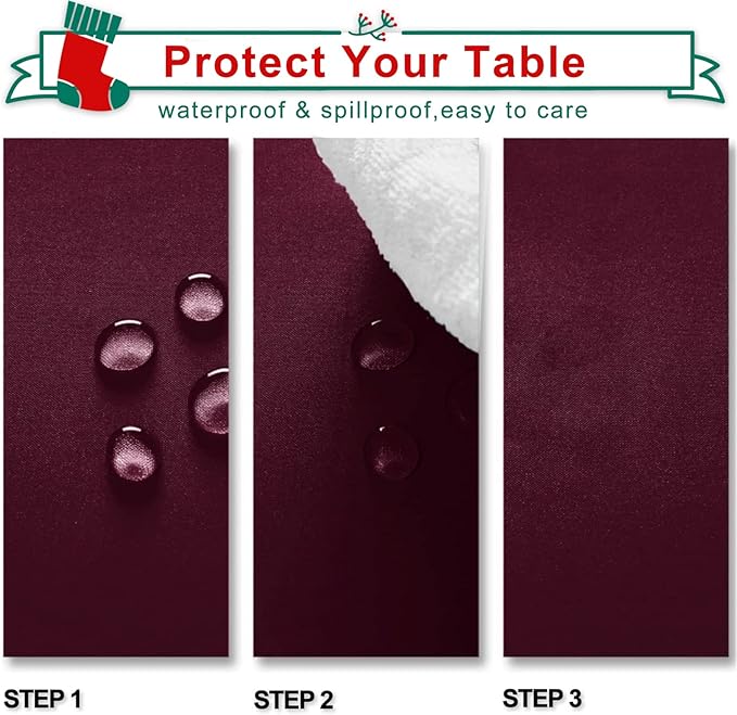 Hiasan 2 Pieces Burgundy Tablecloth for Rectangle Tables - Waterproof and Spillproof Washable Fabric Table Cloth for Dining Room Kitchen Party, 54 x 80 Inch