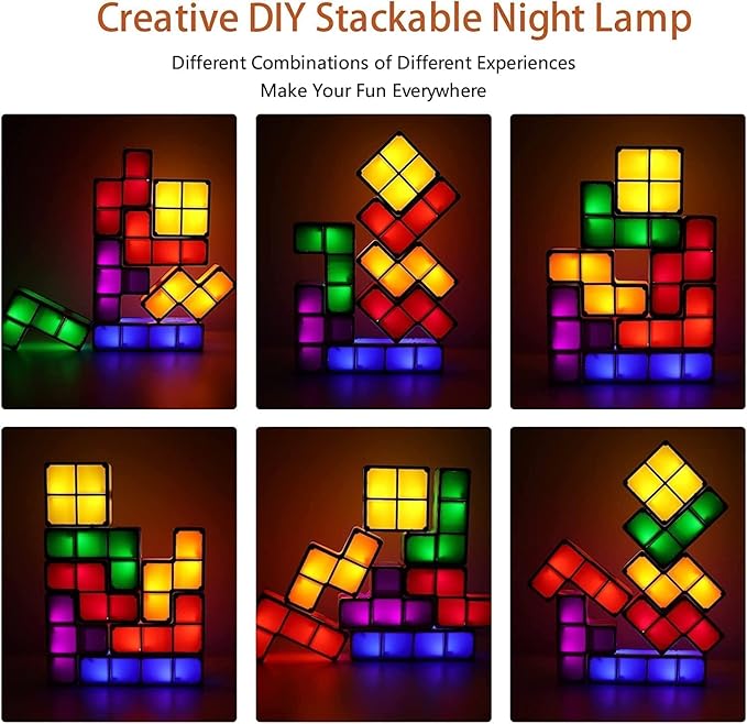 Puzzles Night Light, Tangram Stackable LED 7 Colors Induction Interlocking Desk Lamp 3D DIY Magic Blocks Puzzles for Kids Teens Bedroom Home Decor Ideal Gift for Birthday (US Plug)