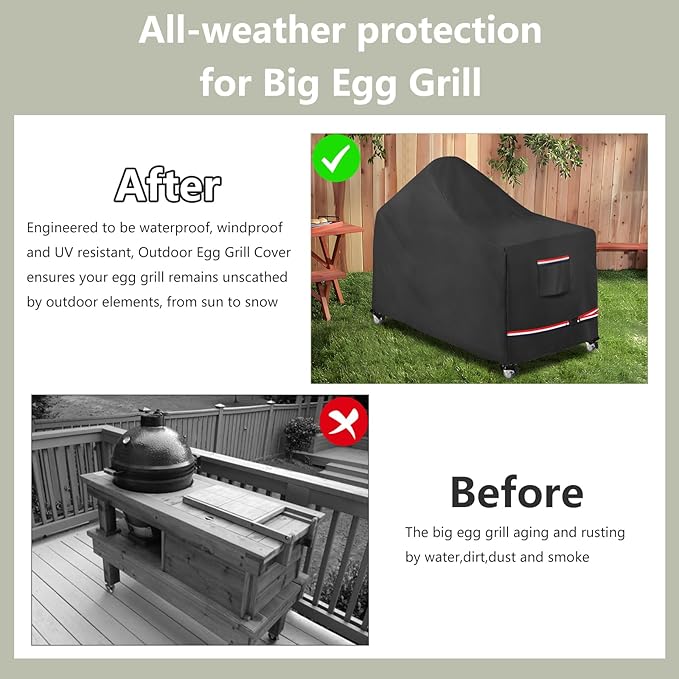 60 Inch Large Green Egg Big Grill Table Cover, Kamado Ceramic BBQ Grill Cover, Waterproof Heavy Duty Outdoor Grill Cover, BBQ Cover, Grill Cart Cover