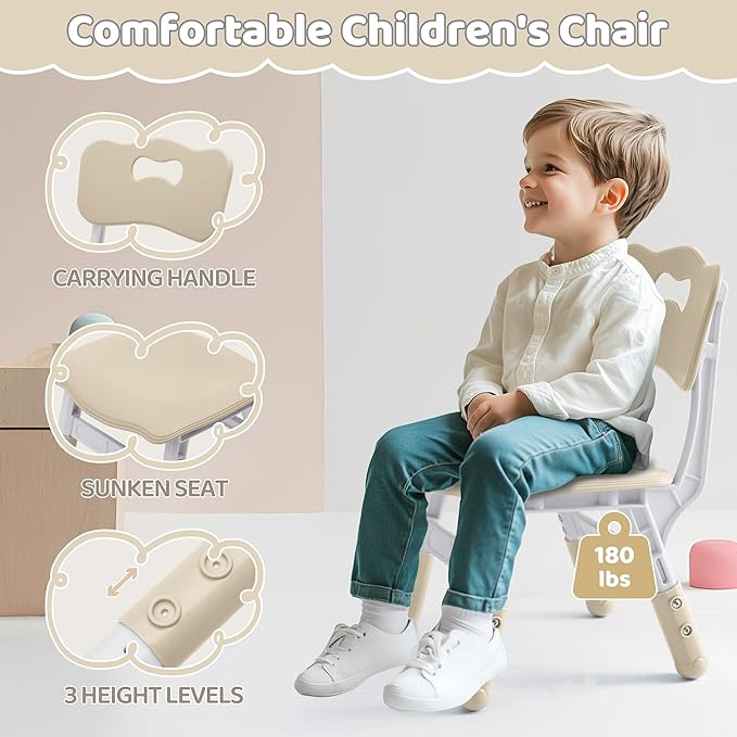 Toddler Table and 4 Chairs Set, Height Adjustable Kids Table and Chairs, 31.5''L x 23.6''W, Marble Pattern & Graffiti Desktop, Children Multi-Activity Table for Home/Daycare/Classroom