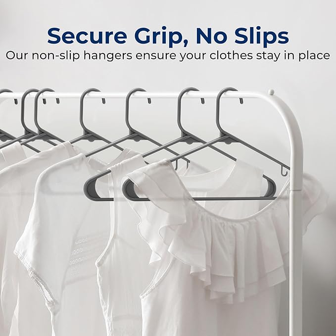 SereneLife 100 Pack Plastic Hangers, Non-Slip, Space-Saving Closet Organizers, Durable and Strong for Shirts, Sweaters, Hoodies, Kids Clothes & Dresses, Ultra-Thin, Lightweight