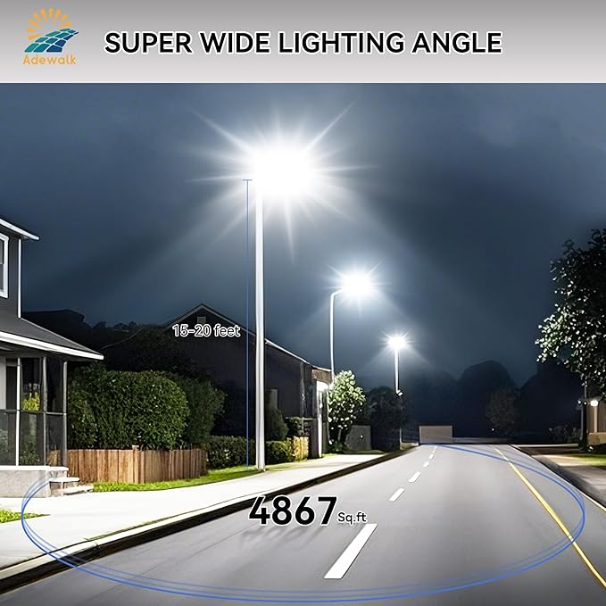 6000W Solar Street Lights Outdoor, 7000K Solar Light Outdoor LED Street Light Dusk to Dawn, LED Wide Angle Lamp with Motion Sensor and Remote Control, for Parking Lot, Yard