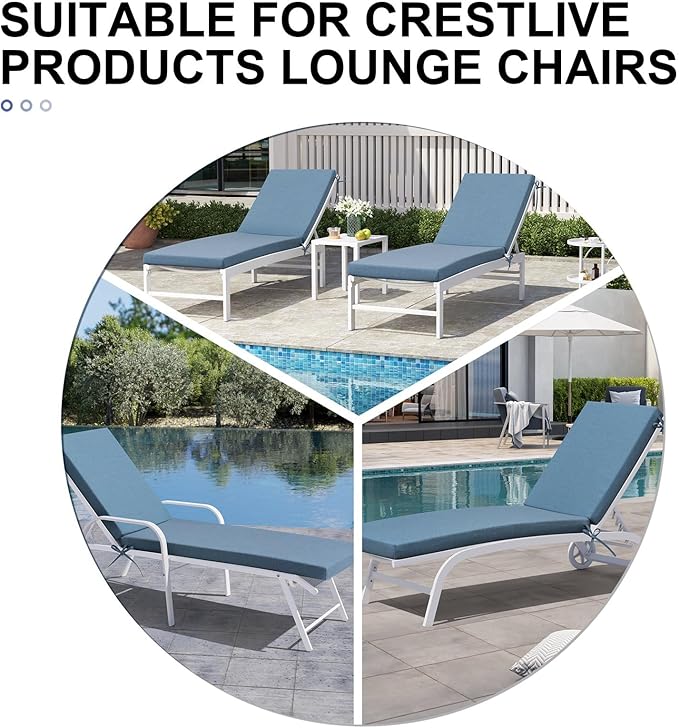 Crestlive Products Sunbrella Chaise Lounge Cushion, Outdoor Chair Cushion for Patio Furniture, Waterproof Lounge Cushions for Pool, Deck, Lawn, 72''L x 21''W, Denim Blue