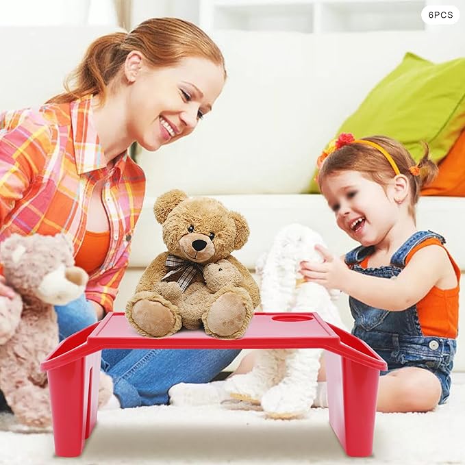 Set of 6 Kids Lap Desk Tray, Portable Activity Table, Plastic, Stackable for Drawing, Writing, Eating, Classroom, 19.69" L x 9.84" W x 7.09" H, Red