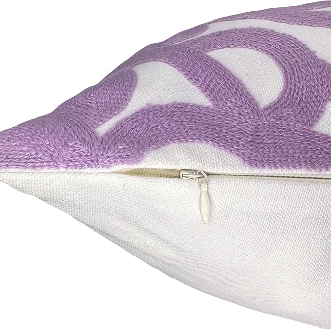 Alysheer Embroidered Decorative Throw Pillow Cover 18"x 18", Boho Mandala Modern Thick Embroidery Pattern Durable Cotton Canvas Soft Cushion Case for Sofa Couch Bed Living Room (Lilac Lavender)