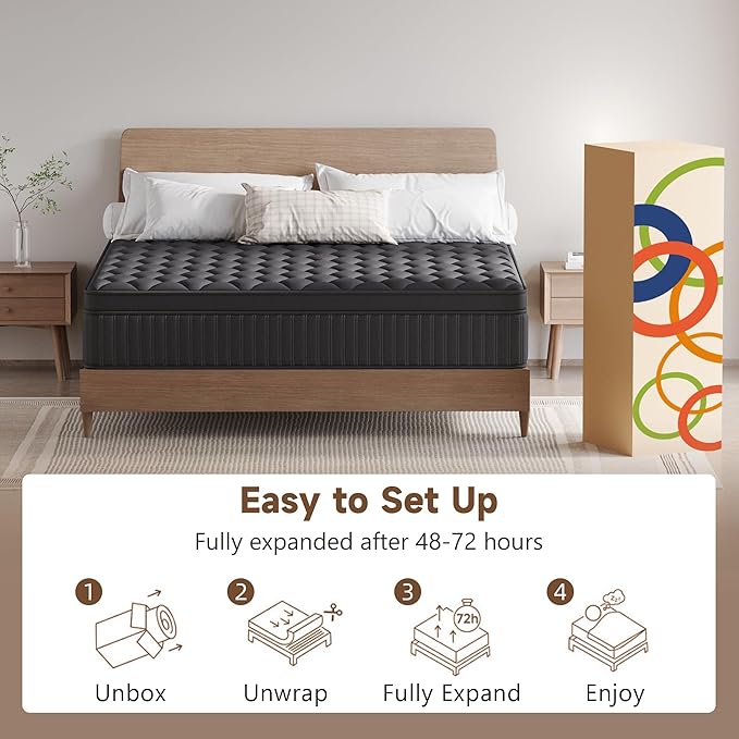 Queen Mattress, 12 Inch Queen Medium Firm Hybrid Mattress in a Box, Individual Pocket Spring for Pressure Relief & Motion Isolation, Reinforced Edge Support, CertiPUR-US Certified