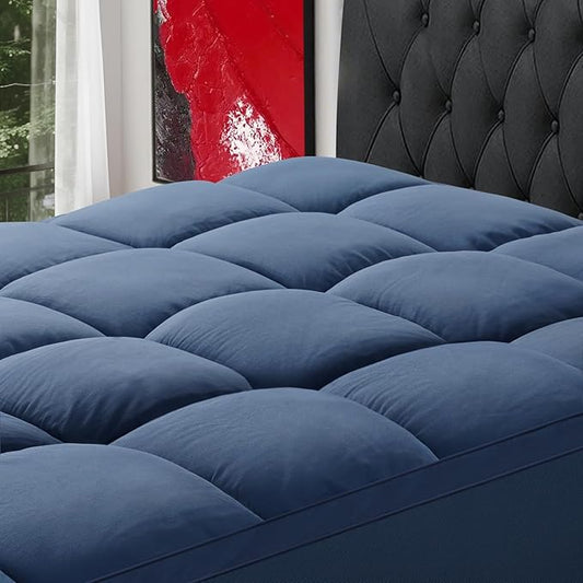 SOPAT Mattress Topper Twin Size Extra Thick Mattress Pad 8-21" Deep Pocket Soft Down Alternative Fill Mattress Protector Pillow Top Mattress Cover (39x75 Inches, Navy Blue)