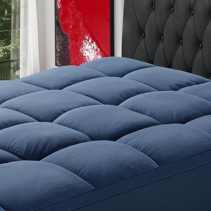SOPAT Mattress Topper Cal King Size Extra Thick Mattress Pad 8-21" Deep Pocket Soft Down Alternative Fill Mattress Protector Pillow Top Mattress Cover (72x84 Inches, Navy Blue)