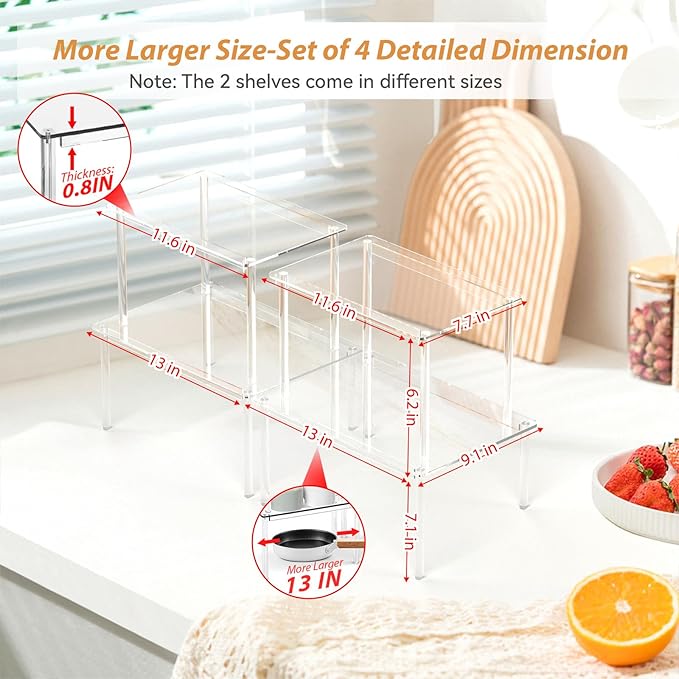 Acrylic Cabinet Organizer Shelf-4 Pack,Stackable Spice Rack Organizer for Cabinet,Clear Shelves for Kitchen Organizers and Storage