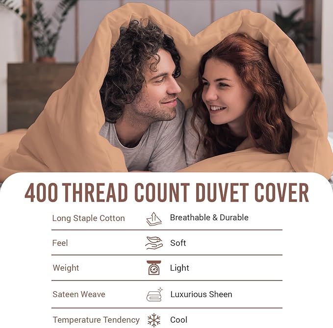 Pizuna Pure 100% Cotton Twin Duvet Cover Set, Luxurious 400 Thread Count Long Staple Cotton Sateen Weave with Button Closure (Combed Peach Cotton Duvet Cover Twin)