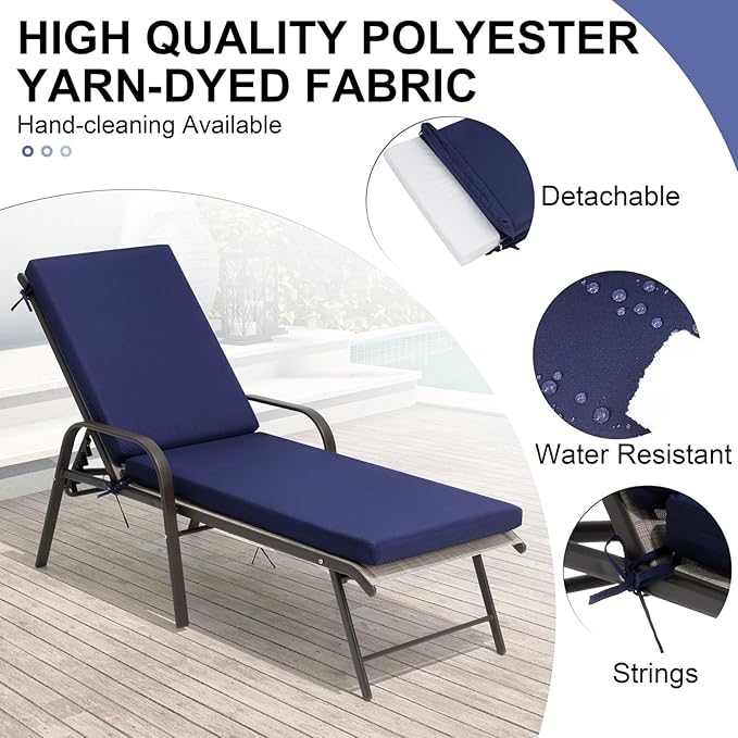 Crestlive Products Chaise Lounge Cushion Outdoor, 72x21 Inch, Waterproof & 3-Year Fade Resistant Lounge Chair Cushion for Outdoor Furniture, Patio Cushion for Pool, Lawn, Deck, Navy