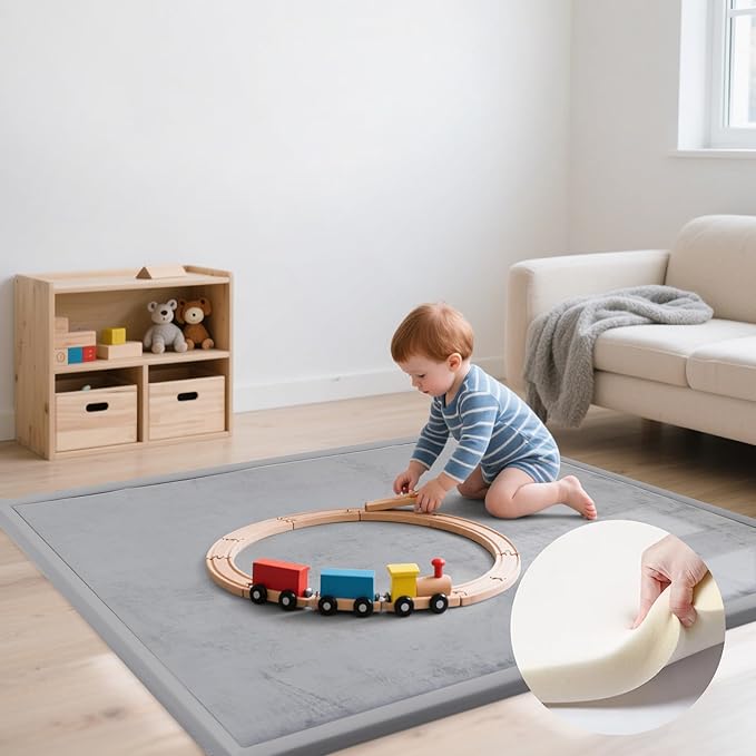 Thick Play Mat for Baby, 50 X 50x 1.3" Memory Foam Playpen Mat,Ultra Soft Tummy Time Mat with Non-Slip Backing, Baby Crawling Mat Child Nursery Rug for Infant, Toddlers, Kids (Dark Gray)